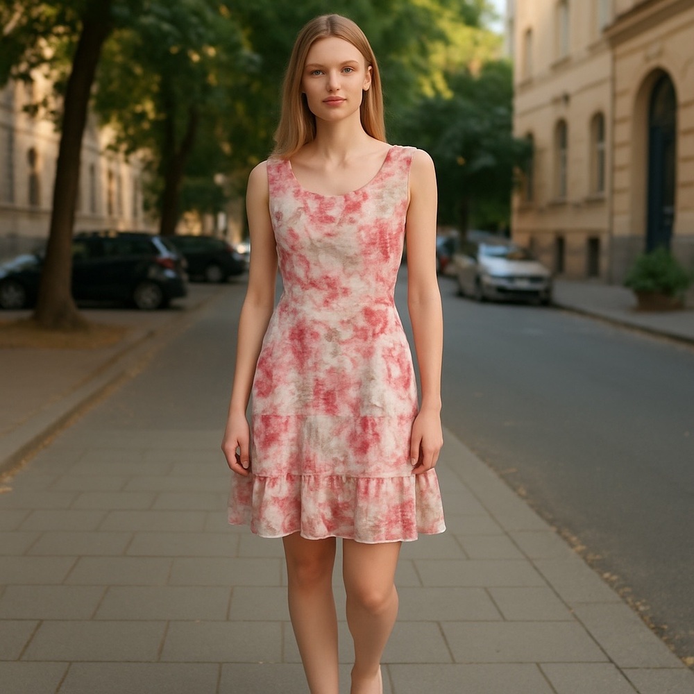 Connected Apparel Pink Ruffled Lacy Tiered Sundress 10P